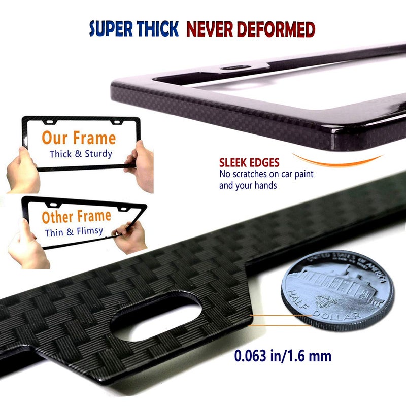 Aootf Carbon Fiber License Plate Frames- Anti Theft Black Aluminum Printed Carbon Patterns for Front Rear Car Tag Holder, with Stainless Steel Mount Hardware Kit- Locking Security Screws Bolts, Caps - Image 4